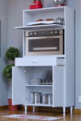 Avelin Kapaklı Mini/Midi Fırın Dolabı 75 cm Beyaz Çok Fonksiyonlu 75x163,4x32,5 cm Mutfak Dolabı