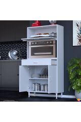 Avelin Kapaklı Mini/Midi Fırın Dolabı 75 cm Beyaz Çok Fonksiyonlu 75x163,4x32,5 cm Mutfak Dolabı