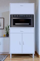 Avelin Kapaklı Mini/Midi Fırın Dolabı 80 cm Beyaz Çok Fonksiyonlu 80x163,4x32,5 cm Mutfak Dolabı