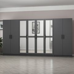 Minar Kale 8 Kapaklı 4 Aynalı 2 Çekmeceli Dolap Antrasit