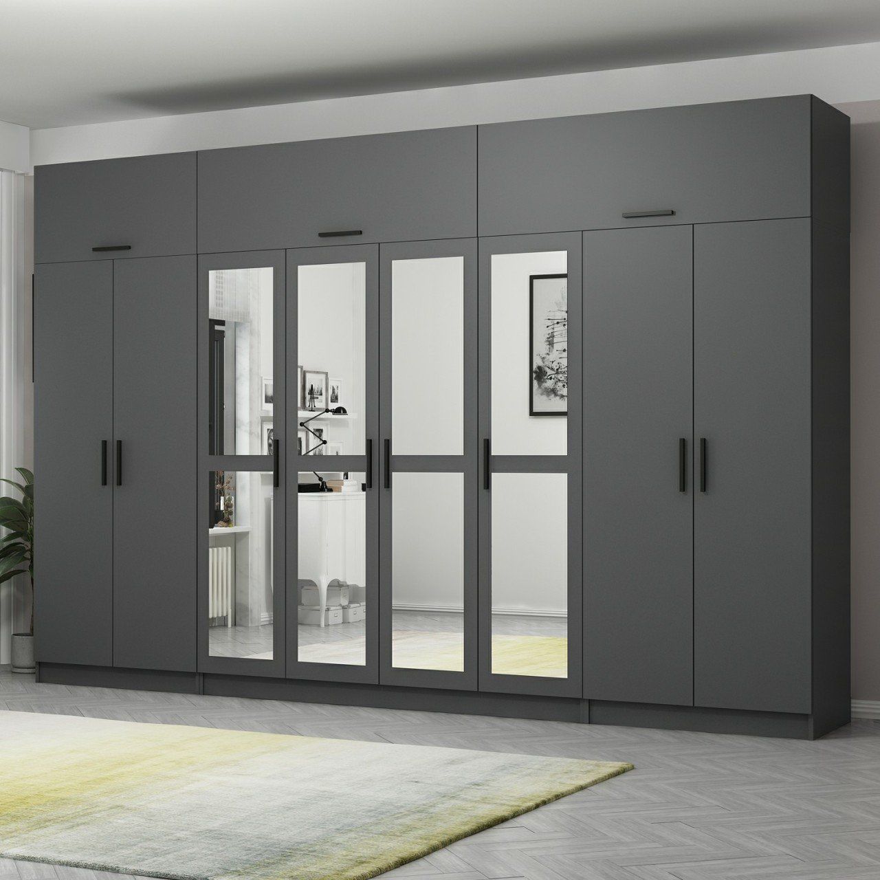 Minar Kale 8 Kapaklı 4 Aynalı 2 Ç Dolap Ve Yüklük Antrasit