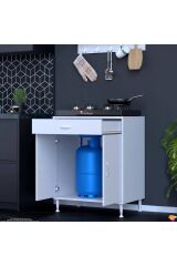 Nıvera 75 cm Mutfak Dolabı Beyaz Ankastre 75x88x56 cm Ocak Dolabı Tüp Gizleyici Kapaklı Dolap