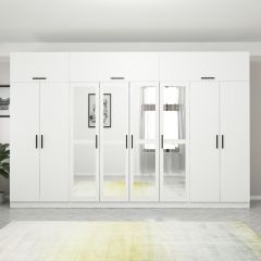 Minar Kale 8 Kapaklı 4 Aynalı 2 Çekmeceli Dolap Ve Yüklük Beyaz