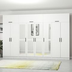 Minar Kale 8 Kapaklı 4 Aynalı 2 Çekmeceli Dolap Ve Yüklük Beyaz