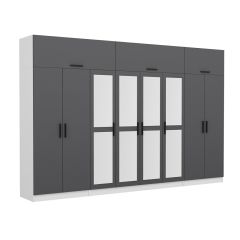 Minar Kale 8 Kapaklı 4 Aynalı 2 Ç Dolap Ve Yüklük Beyaz Antrasit