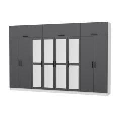 Minar Kale 8 Kapaklı 4 Aynalı 2 Ç Dolap Ve Yüklük Beyaz Antrasit