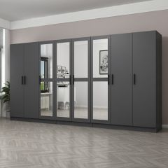 Minar Kale 8 Kapaklı 4 Aynalı 4 Çekmeceli Dolap Antrasit