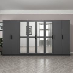 Minar Kale 8 Kapaklı 4 Aynalı 4 Çekmeceli Dolap Antrasit