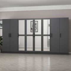 Minar Kale 8 Kapaklı 4 Aynalı 4 Çekmeceli Dolap Antrasit