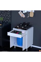 Nıvera 65 cm Mutfak Dolabı Beyaz Ankastre 65x88x56 cm Ocak Dolabı Tüp Gizleyici Kapaklı Dolap