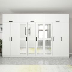 Minar Kale 8 Kapaklı 4 Aynalı 4 Çekmeceli Dolap Ve Yüklük Beyaz