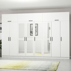 Minar Kale 8 Kapaklı 4 Aynalı 4 Çekmeceli Dolap Ve Yüklük Beyaz