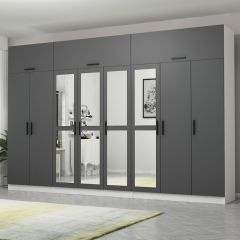 Minar Kale 8 Kapaklı 4 Aynalı 4 Ç Dolap Ve Yüklük Beyaz Antrasit