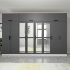 Minar Kale 8 Kapaklı 4 Aynalı 4 Ç Dolap Ve Yüklük Beyaz Antrasit