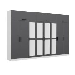 Minar Kale 8 Kapaklı 4 Aynalı 4 Ç Dolap Ve Yüklük Beyaz Antrasit