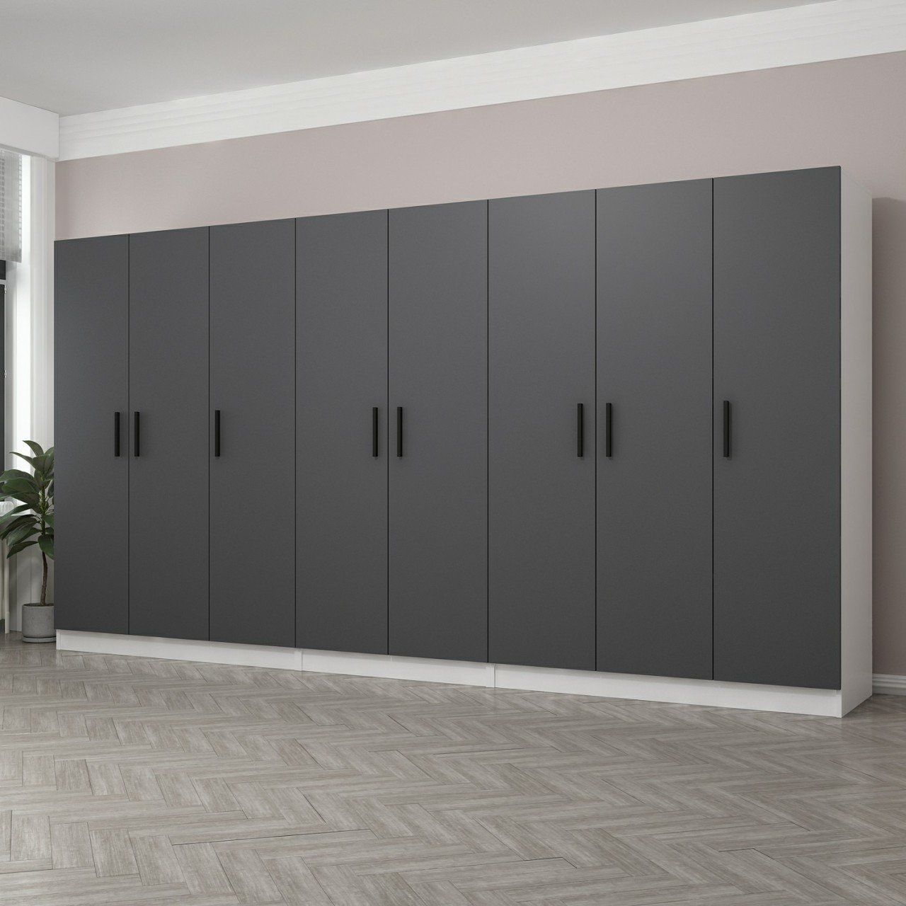 Minar Kale 8 Kapaklı 4 Çekmeceli Dolap Beyaz Antrasit