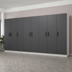 Minar Kale 8 Kapaklı 4 Çekmeceli Dolap Beyaz Antrasit