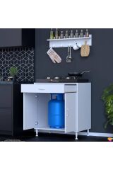 Mono Duvara Monte 80 cm Baharat Raflı Ocak Altı Dolap 80x88x48 cm Tüp Bölmeli Mutfak Ünitesi