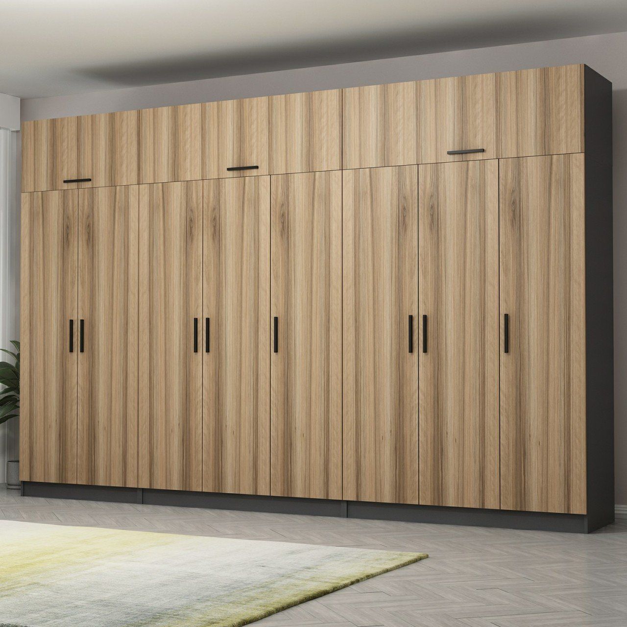 Minar Kale 8 Kapaklı 4 Çekmeceli Dolap Ve Yüklük Antrasit Dore