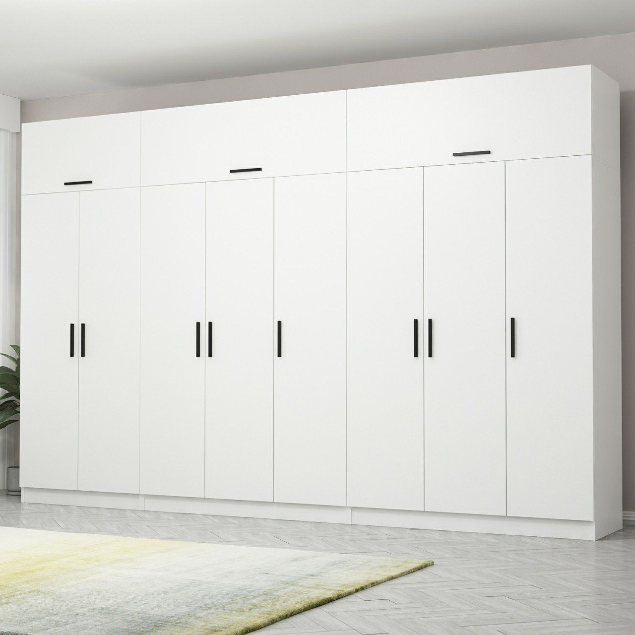 Minar Kale 8 Kapaklı 4 Çekmeceli Dolap Ve Yüklük Beyaz