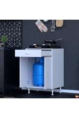 Nıvera 60 cm Mutfak Dolabı Beyaz Ankastre 60x88x56 cm Ocak Dolabı Tüp Gizleyici Kapaklı Dolap