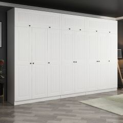 Minar Kale 8 Mebran Kapaklı 4 İç Çekmeceli Dolap Ve Yüklük Beyaz