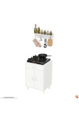 Asya Beyaz Set Ocak Altı 60 cm Tüp Hazneli Mutfak Dolabı 60x88x56 cm Baharat Raflı Dolap