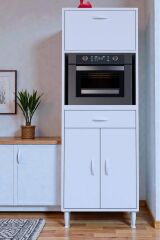 Avelin Kapaklı Mini/Midi Fırın Dolabı 60 cm Beyaz Çok Fonksiyonlu 60x163,4x32,5 cm Mutfak Dolabı