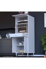 Serale 3 Kapaklı 56 cm Derinlikte Dolap Mutfak Fırın Dolabı 60x162,4x56 cm Modüler Beyaz Dolap