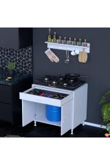 Asya Beyaz Set Ocak Altı 80 cm Tüp Hazneli Mutfak Dolabı 80x88x56 cm Baharat Raflı Dolap