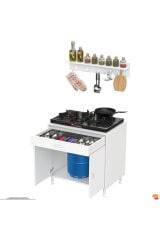 Asya Beyaz Set Ocak Altı 80 cm Tüp Hazneli Mutfak Dolabı 80x88x56 cm Baharat Raflı Dolap