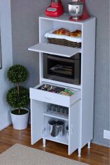 Avelin Kapaklı Mini/Midi Fırın Dolabı 65 cm Beyaz Çok Fonksiyonlu 65x163,4x32,5 cm Mutfak Dolabı