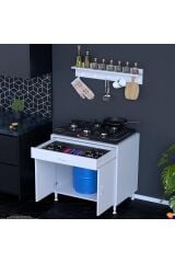 Mono Duvara Monte 70 cm Baharat Raflı Ocak Altı Dolap 70x88x48 cm Tüp Bölmeli Mutfak Ünitesi