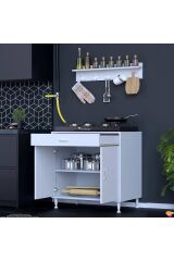 Liva Baharat Raflı 80 cm Çekmeceli Ankastre Mutfak Dolabı Çok Amaçlı Dolap 60x88x48 cm Beyaz Dolap