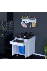 Mono Duvara Monte 65 cm Baharat Raflı Ocak Altı Dolap 65x88x48 cm Tüp Bölmeli Mutfak Ünitesi