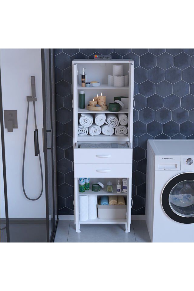 Afitap 55 x 187,9 x 32,5 cm Kapaklı Ve Çekmeceli Çok Amaçlı Banyo & Mutfak Dolabı