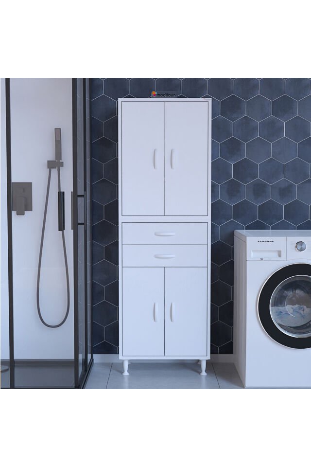 Afitap 55 x 187,9 x 32,5 cm Kapaklı Ve Çekmeceli Çok Amaçlı Banyo & Mutfak Dolabı