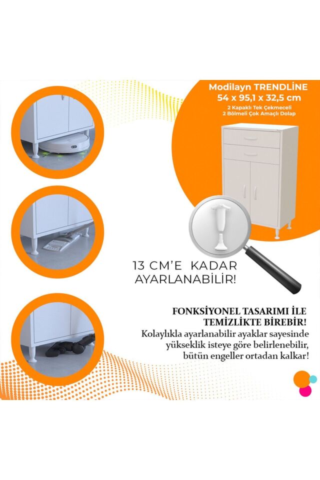 54 x 95,1 x 32,5 cm 2 Kapaklı 2 Çekmeceli 2 Bölmeli Çok Amaçlı Dolap Ofis Dolabı