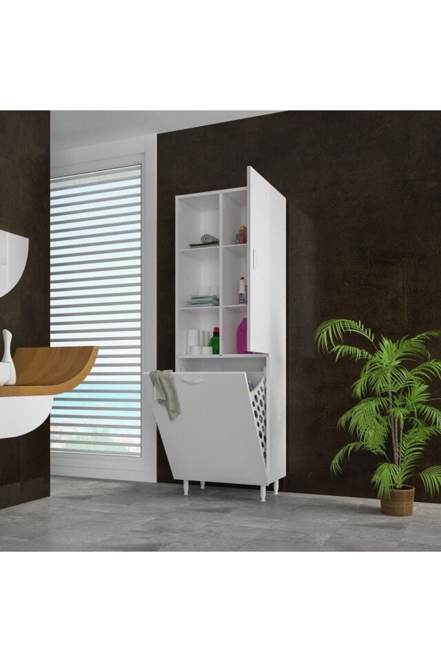 Tek Kapaklı Sepetli Banyo Dolabı