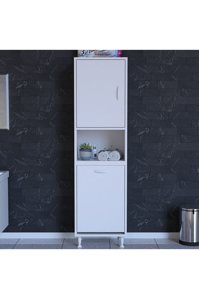 Afitap 50 x 160 x 32,5 cm Çamaşır Hazneli Çok Amaçlı Banyo Dolabı