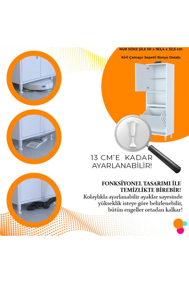 Afitap 50 x 160 x 32,5 cm Çamaşır Hazneli Çok Amaçlı Banyo Dolabı