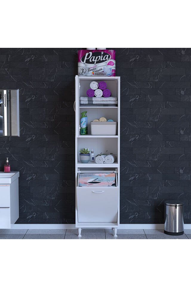 Afitap 50 x 160 x 32,5 cm Çamaşır Hazneli Çok Amaçlı Banyo Dolabı