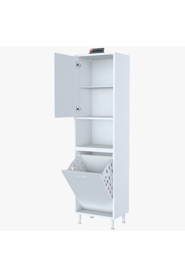 Afitap 50 x 160 x 32,5 cm Çamaşır Hazneli Çok Amaçlı Banyo Dolabı
