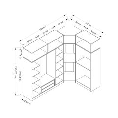 Minar Kale 7 Kapaklı 2 Ç Köşe Dolap + Yüklük Beyaz