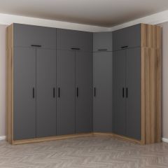 Minar Kale 7 Kapaklı 2 Ç Köşe Dolap + Yüklük Dore Antrasit