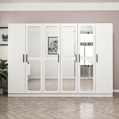 Minar Kale 6 Kapak Aynalı 2 Çekmece Zincir Dolap - Beyaz