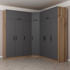 Minar Kale 7 Kapaklı 4 Ç Köşe Dolap + Yüklük Dore Antrasit