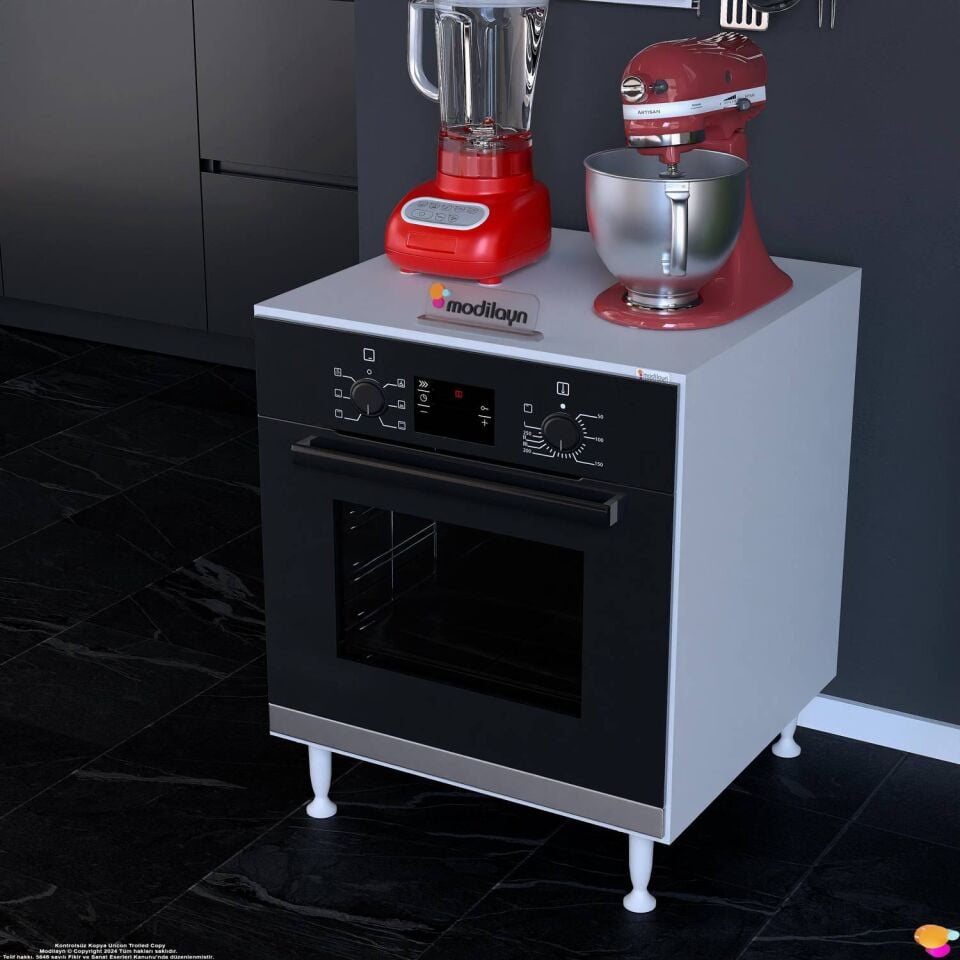 Nivo 60 cm Ankastre Fırın ve Ocak Altı Modülü Mutfak Robotu Standı Beyaz Mutfak Dolabı 60x76x56 cm