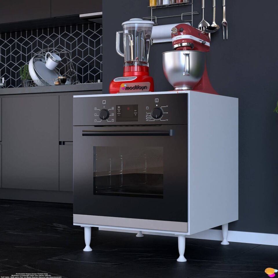 Nivo 60 cm Ankastre Fırın ve Ocak Altı Modülü Mutfak Robotu Standı Beyaz Mutfak Dolabı 60x76x56 cm