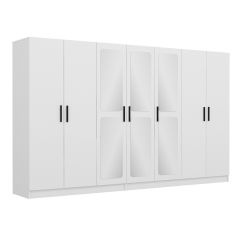 Minar Kale 7 Kapak Aynalı 4 Çekmece Zincir Dolap - Beyaz